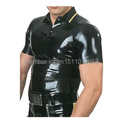 2017 classic handmade Latex strong Men Short Sleeves lapel blouse Shirt Uniform Clothes Male Maid Costume Tops