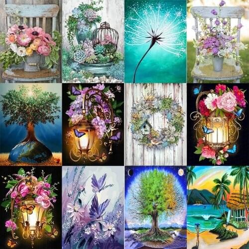 5D Diamond Painting Flowers and Plants Series DIY Round Drill Diamond Painting Home Decoration Gift Crafts Hanging Painting