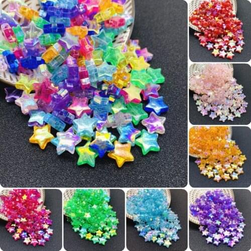 50pcs/Lot 11mm Acrylic Spacer Beads Plating AB Five-pointed Star Transparent Rainbow Color Beads For Jewelry Making