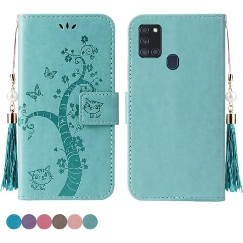 Butterfly Cat Tree Case For Samsung Galaxy A21S A81 A71 5G A51 4G A41 A31 A70S A20E A70 Cards Wallet Flip Leather Phone Cover