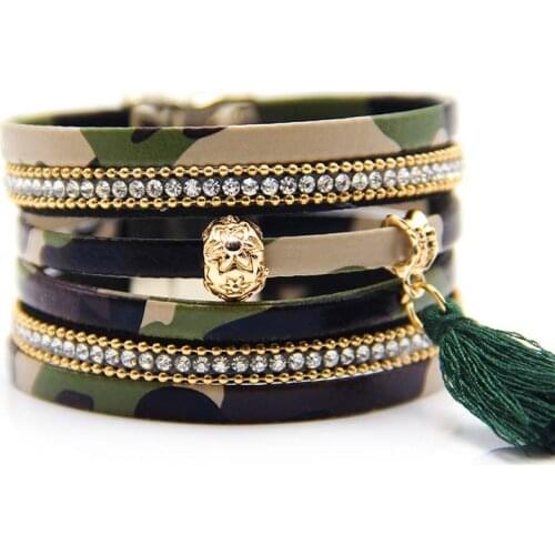 ZG Top Seller Latest Fashion Multilayer Boho Leather Magnetic Women Bracelet Camouflage PU Leather Wristband Pulseras Mujer