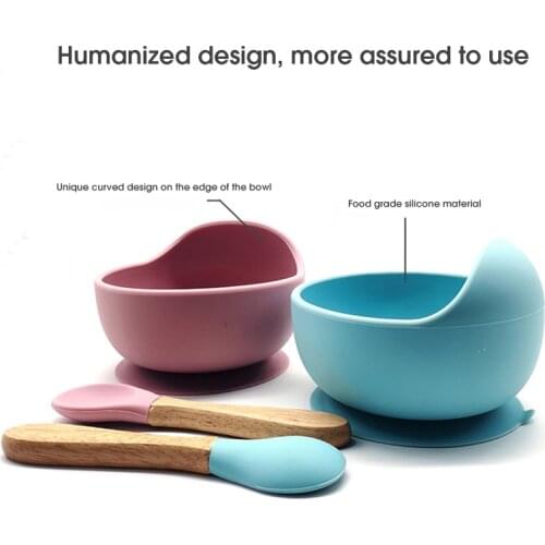 Tow-Piece Suit Spoon Bowl Silicone Baby Feeding Bowl Non-silp Bowl Bottom BPA Free Sdilicone Dishes For Baby Bowl Plate