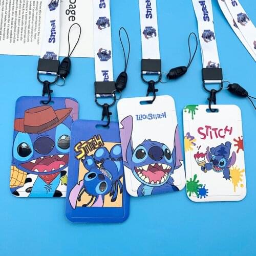 Disney badge hanging neck lanyard cartoon ID cover bus subway card protective cover Stitch student card cover