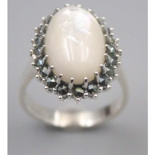 Pure 925 Sterling Silver Ring Width 22mm Shell Bead Marcasite Lace Ring For Woman US size 6-10