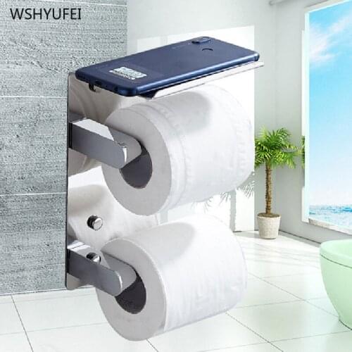 Stainless Steel Paste Type No Punch Hotel Bathroom Restroom Accessories Roll Holder Mobile Phone Paper Toilet Paper Holder
