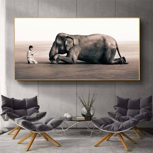 Child Lectures as Elephant Wall Art Decoration Canvas Painting Zen Art Poster Print Canvas Art Animal Picture for Living Room