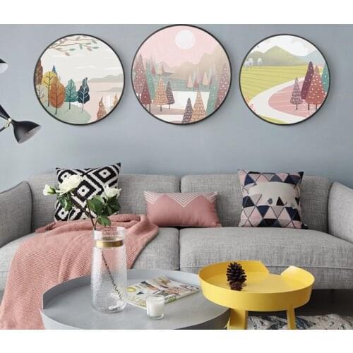 Round Shape Kid Pink Cartoons Canvas Painting Landscape Posters and Modern Prints nursery Wall Art Pictures for Baby Room Decor