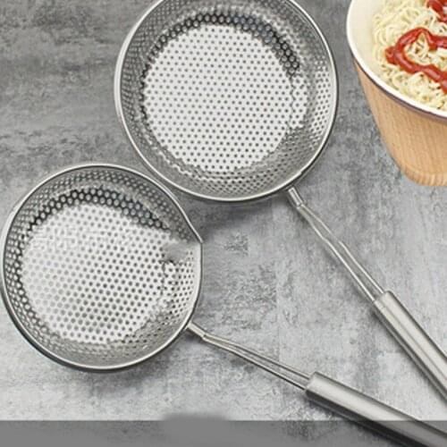 Large colander square handle round hole manufacturers direct stainless steel punching colander mesh oil leakage lattice filter o