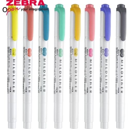 ZEBRA Color Double-headed Highlighter WKT7 Durable High-quality Fiber Nib Is Not Easy To Dry and Soft Eye Protection Marker