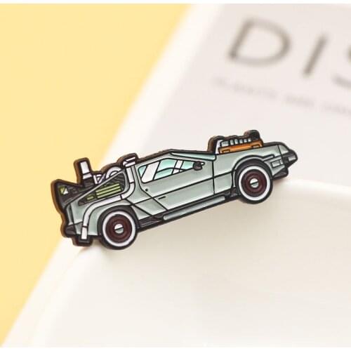 Movie Back To The Future Enamel Brooch Car Shape Lapel Pin Metal Badge Pins Accessories Women Men Button Pins Prop
