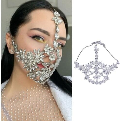 F3MD Crystal Face Decoration Shining Rhinestone Head Chain Performance Show Props Forehead Jewelry Gatsby Accessory