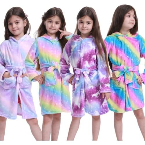 Girls Colar Fleece Unicorn Bathrobes For Children Pyjamas Boys Hooded Towel Dressing Gown Kids Bath Robes Kigurumi Nightgowns