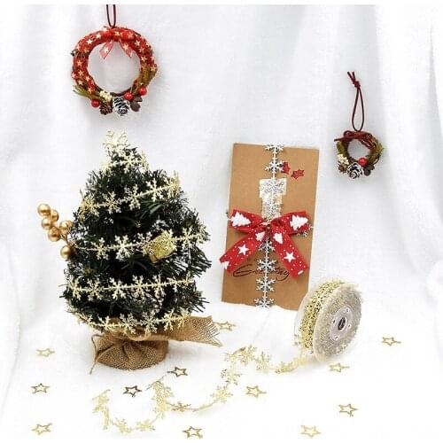 Imitation leather Gold Silver Snowflake ribbon lace Christmas Tree decoration ultrasonic embossed ribbon 10m belt
