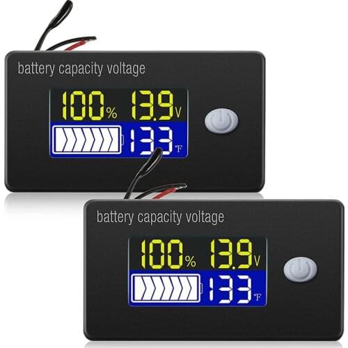 Fashion2pc Battery Capacity Voltage Meter With Alarm And External Temperature Monitor 0-179 Fahrenheit Lead Acid Battery
