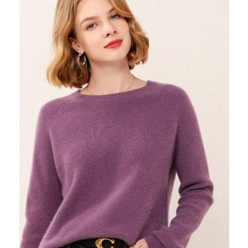Cashmere sweater womens O-neck knitted pullover 100% wool thick warm long-sleeved sweater bottoming shirt plus size womens top