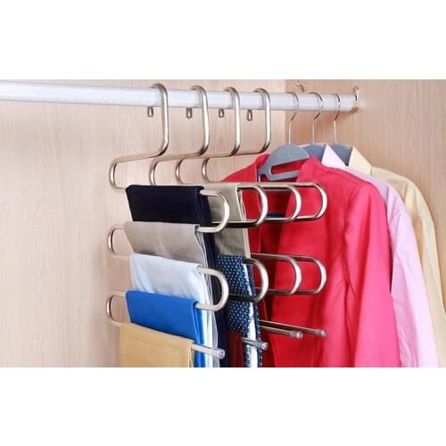 2pcs/lot Multifunctional stainless steel multi-layer hangers multi-layer household hanger pants clip tie towel hook rack