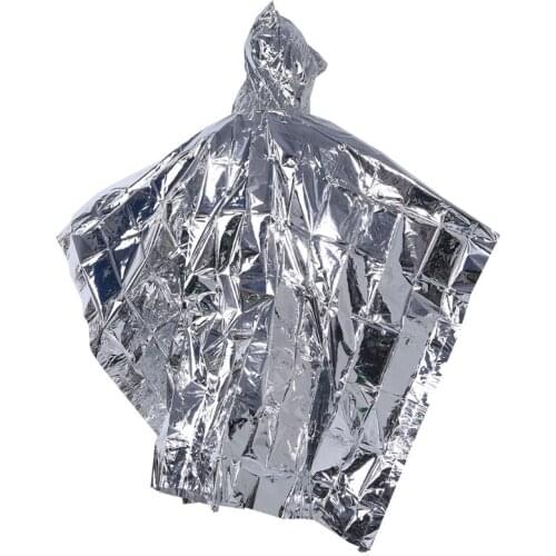 Multi-functional Foil Poncho Raincoat Waterproof Outdoor Survive Rescue Blanket E56D