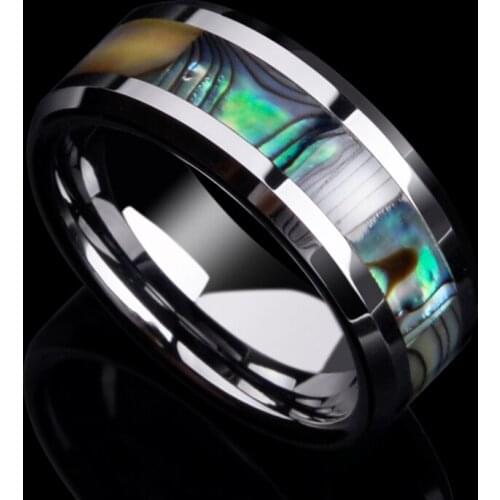 100% New 8mm Width Tungsten Wedding Band Rings with Colorful Mother of Pearl inlay High Polished for Woman Man Size 7-13