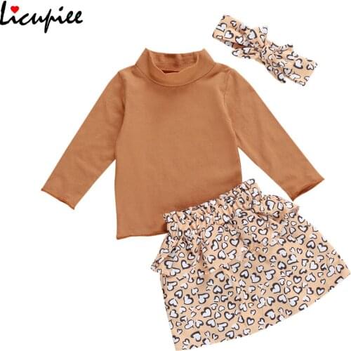 1-6 Years New Infant Girls Heart Outfits Toddler Long Sleeve T-shirts Tops+skirts+headband Casual Clothes Set