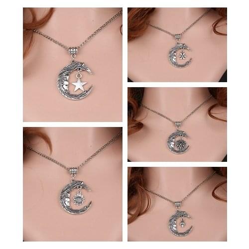 Crescent Moon In Heart &Flower Necklace Charms Brand Collar Bohemia Vintage Silver Choker Pendant Women Clothing DIY Jewelry H21