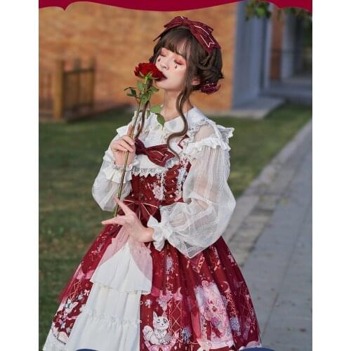 Palace princess sweet lolita dress vintage lace bowknot high waist cute printing victorian dress kawaii girl gothic lolita jsk