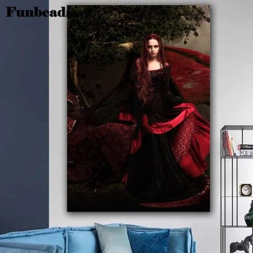 Full Drill Square/Round Diamond Painting Red-Haired Vampire Woman 5D Diamond Embroidery Cross Stitch Home Decor Wall Art,FF5625