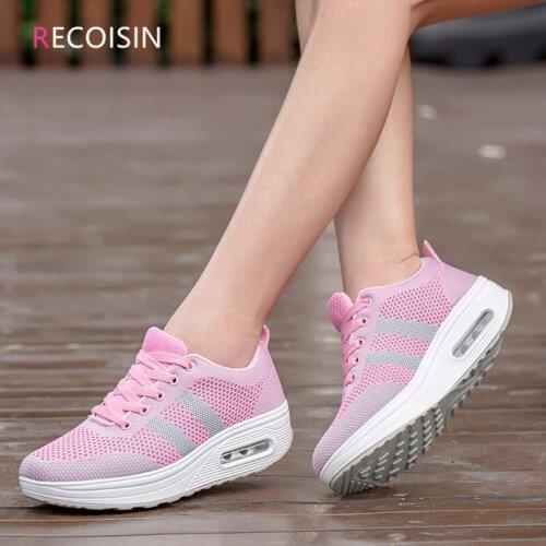 RECOISIN Sneakers Women Flat Platform Shoes Breathable Mesh Casual Shoes Woman Lace-up Comfortable Ladies Shoes zapatillas mujer