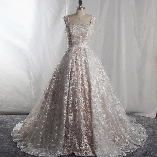 RSW1713 Square Neckline Ball Gown Lace Wedding Dresses