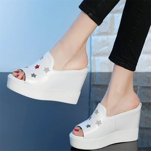 Punk Slippers Women Genuine Leather Wedges High Heel Gladiator Sandals Female Open Toe Fashion Sneakers Pumps Shoes Casual Shoes