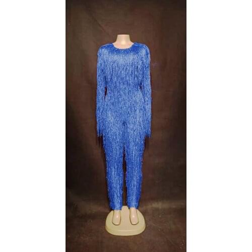 Sexy Stage Fringes Stones Jumpsuit Rhinestones Sexy Bodysuit Costum Singer Stage Wear Birthday Celebrate Tassels DS DJ Jumpsuit