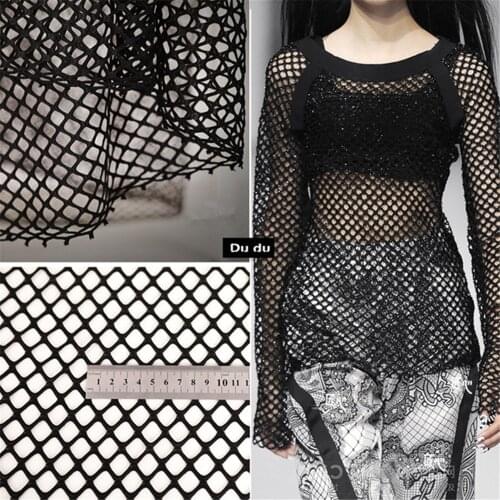50*155cm Hollow out Clothing Fabric Large mesh mesh net Pure color Grid Shape perspective Net yarn Design Fabric DIY