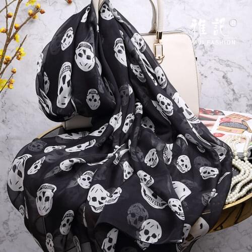 Natural Silk Scarf Women Black Skull White Skull 100% Silk Scarf Shawl Long Shawl Spring Autumn Winter Summer