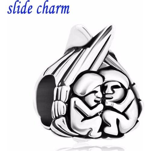 Slide charm Free shipping Children wearing antlers charm bead cap boy fit Pandora bracelet
