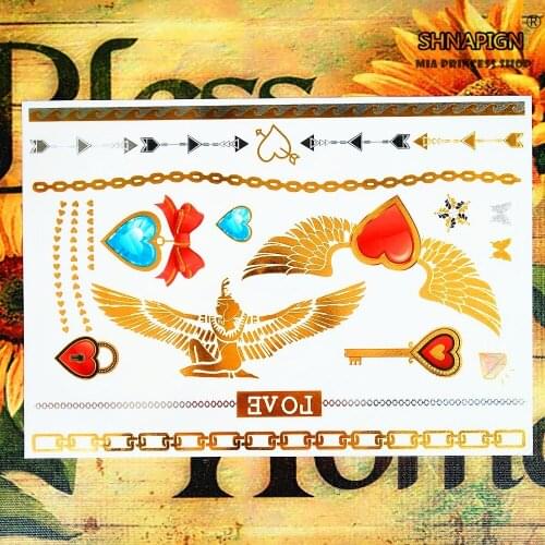 SHNAPIGN 25 style Temporary Tattoo Body Art,golden LOVE Temporary Designs, Flash Tattoo Sticker Keep 3-5 days Waterproof 21*15cm