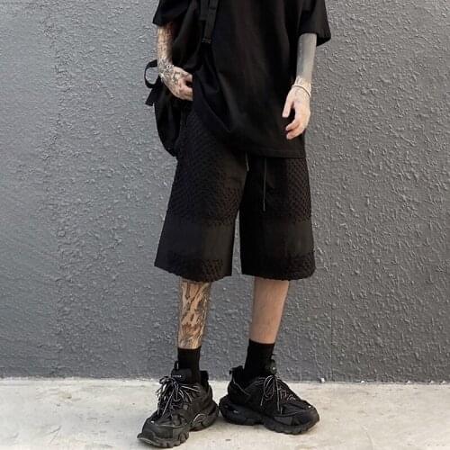 Shorts mens summer mesh stitching loose casual Capris trendy street hip hop versatile drawstring pants
