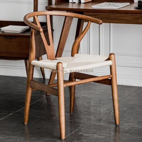 Nordic Solid Wood Dining Chair Home Leisure Backrest Armrest Too Teacher Chair Simple Horn Chair Cafe Log Y Chair