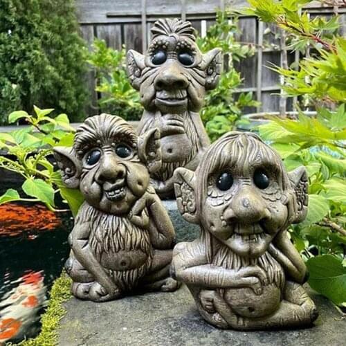 Bark Man Puppet Statue Tribal Figures Sculpture Garden Statue Resin Savage Sculpture For Home Outdoor Garden Decoration
