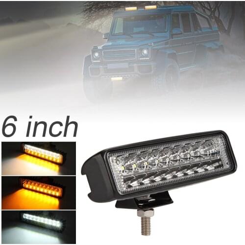 Ultra Bright 6 Inch 54W White + Yellow LED Work Light Bar Waterproof Warning Light for Driving Offroad Car Boat Truck 4x4 SUVs