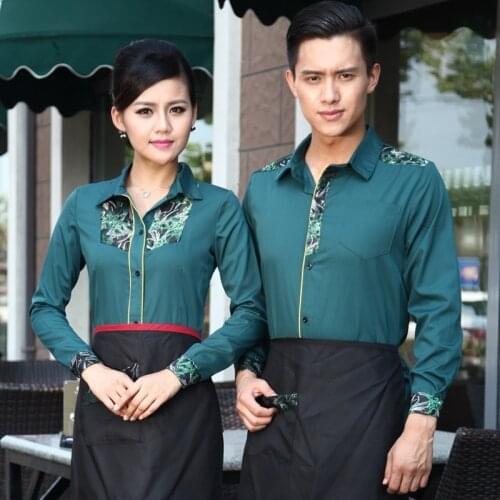 Hotel Waitress Long-sleeved Uniform Jacket Chinese Restaurant Catering Overalls Hot Pot Shop Cafe Female Men Waiter Shirt H2360