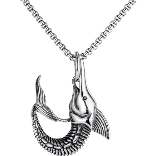 Vintage Gothic Swordfish Pendants Mens Necklaces Punk Stainless Steel Hip Hop Jewelry Statement Accessories Necklaces Wholesale