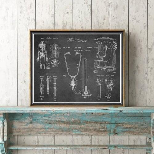 Stethoscope Patent Vintage Posters and Prints Doctors Gift Medical Wall Art Canvas Painting Pictures Nurse Office Clinic Decor