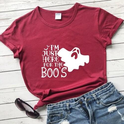 I'm Just Here For The Boos T-shirt Funny Ghost Drinking Party Tshirt Spooky Women Halloween Graphic Tee Shirt Top
