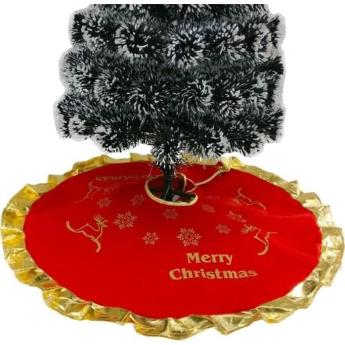 90cm Christmas Tree Skirt Santa Claus Snowflake Red Gold Frame Tree Rug Skirt New Year Merry Christmas Party Decoration