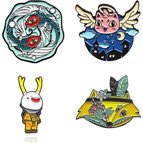 Robot Lapel Pins Anime Fox Badges Flower Enamel Brooches For Women Cute Hijab Pins Decorative Badges Vintage Brooches On Clothes