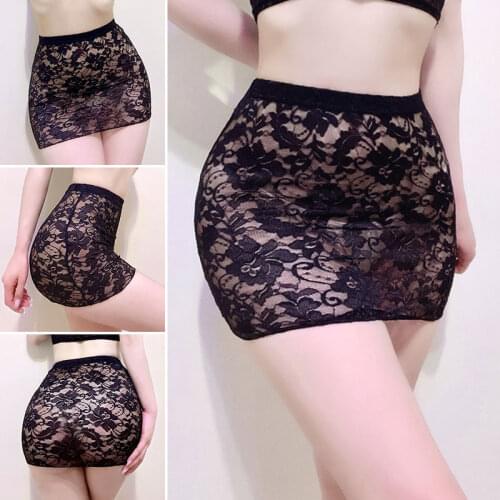 Womens Sexy Lace Mini Skirt High Waist See Through Black White Micro Sexy Lingerie Pencil Skirt Short Skirt Elastic Waist