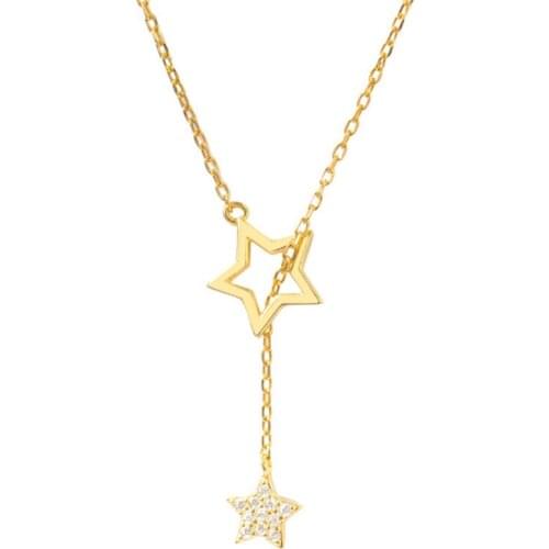 Women Girls Star Clavicle Necklace Shining Rhinestone Tassel Y Shape Necklace Clavicle Chain Adjustable Necklace Jewellery