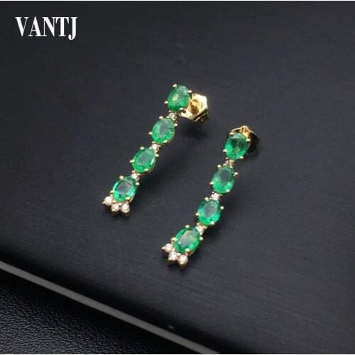 VANTJ Elegant Natural Emerald Earrings Sterling 14k 585 Gold Fine Jewelry for Women Lady Party Bridal Wedding Gift