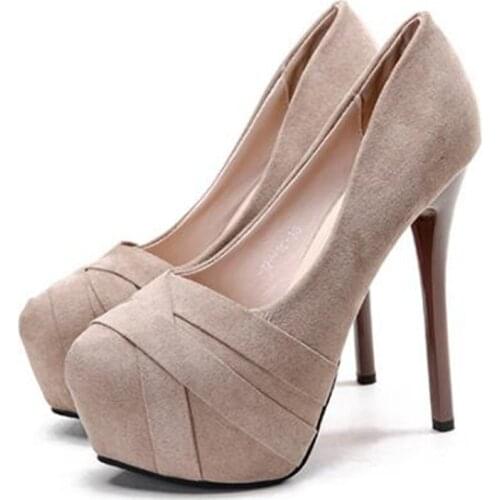 Brand Shoes 14CM Thin High heels Women Shoes Pumps Flock Slip On Round Toe waterproof fashion Dress Party Wedding womens shoes