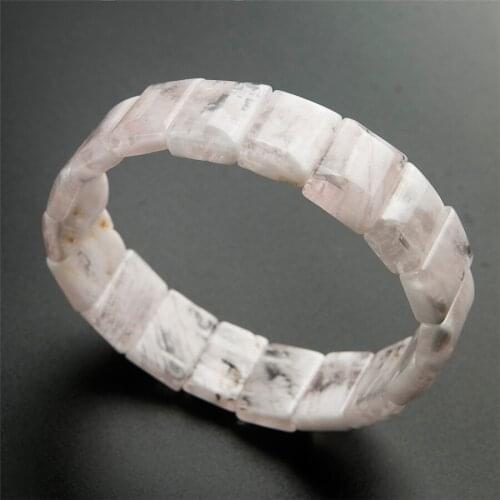 Genuine Natural White Sericite Stone Beads Women Healing Stretch Bracelet 16*12*5mm