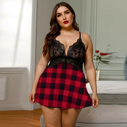 Plus Size Floral Lace Splicing Woman Lingerie Dresses Female Large Size Sleeveless Hollow Out Nightgowns Dress